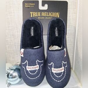 TRUE RELIGION Men's Slippers Med 9-10 Denim Stitching Detail BRAND-NEW w/tags